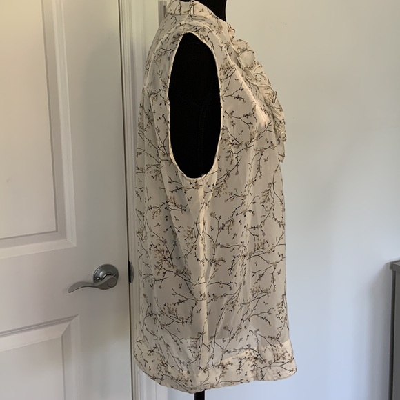 PURE ALFRED SUNG CREAM SLEEVELESS FLORAL SHELL TOP , RUFFLE DETAIL  XL - Picture 5 of 7